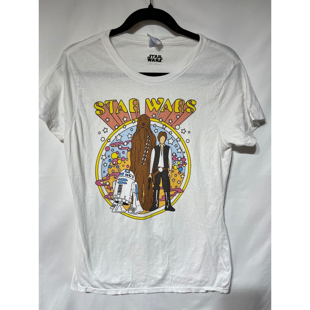 Star Wars‎ Graphic T-Shirt R2D2 Chewbacca Han Solo Retro Style White